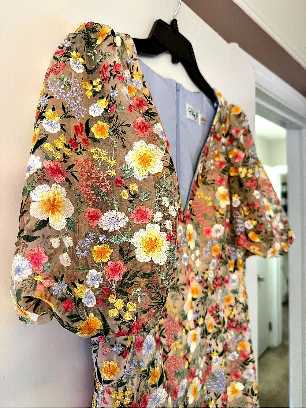 Eliza J Floral Puff Sleeve Mini Dress in Brown & Multicolor - Picture 3 of 3
